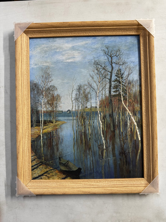 Brivoria Framed Canvas Wall Art Vintage Decor, Realistic Spring Art Print with Mat of Flooded Birch Trees and Still Water for Hallway Dining Room or Nature-Inspired Wall Display, 13"x16"