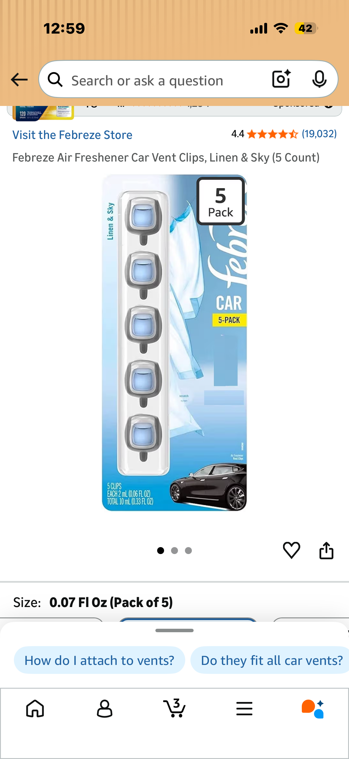 Febreze Air Freshener Car Vent Clips, Linen & Sky (5 Count