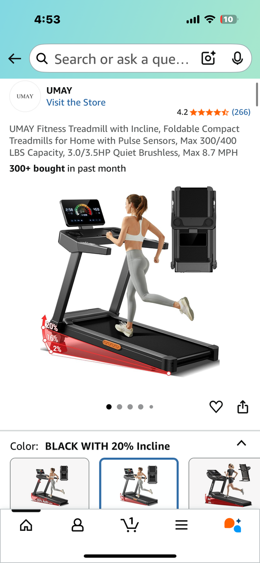 UMAY Fitness Treadmill with Incline, Foldable Compact Treadmill for Home with Pulse Sensors, Max 300/400 LBS Capacity, 3.0/3.5HP Quiet Brushless, Max 8.7 MPH (W514)
