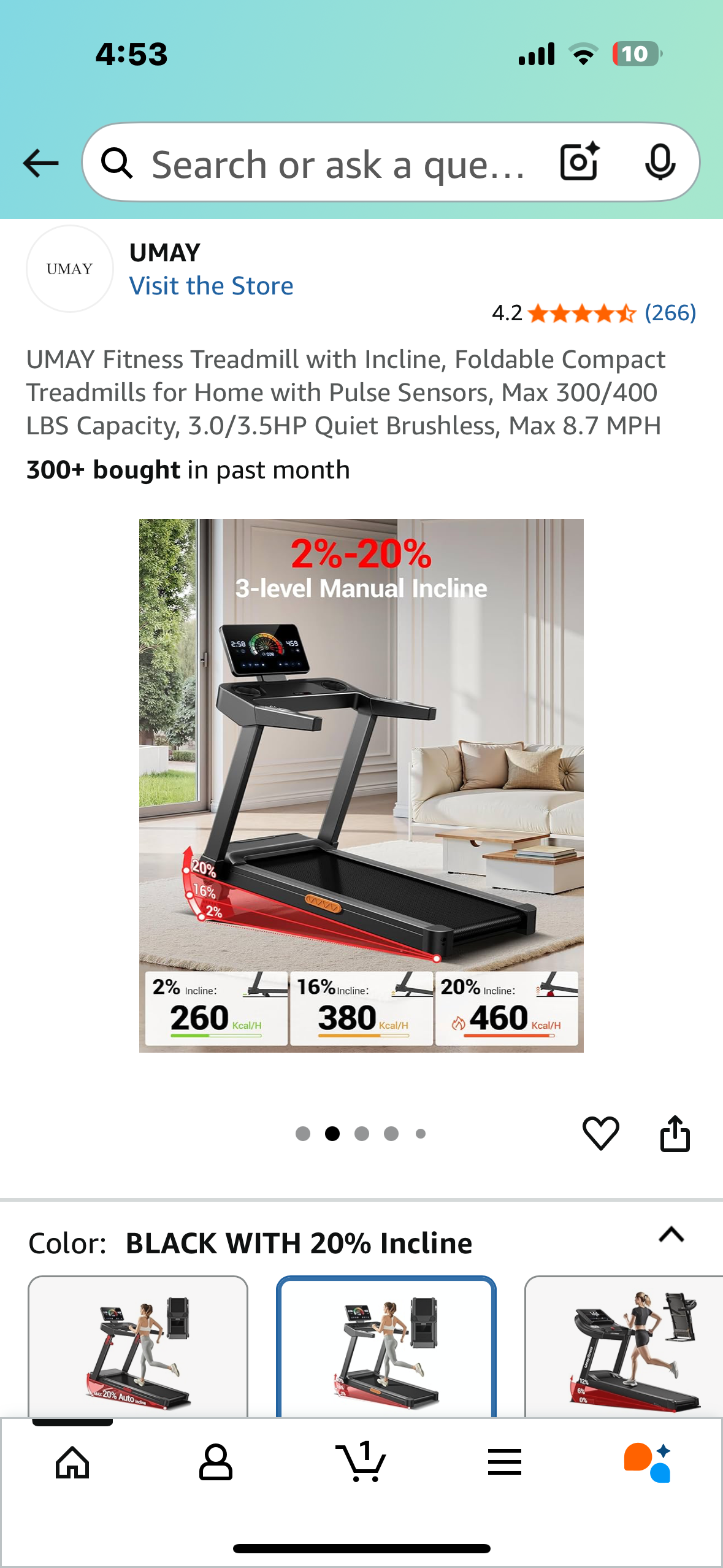UMAY Fitness Treadmill with Incline, Foldable Compact Treadmill for Home with Pulse Sensors, Max 300/400 LBS Capacity, 3.0/3.5HP Quiet Brushless, Max 8.7 MPH (W514)
