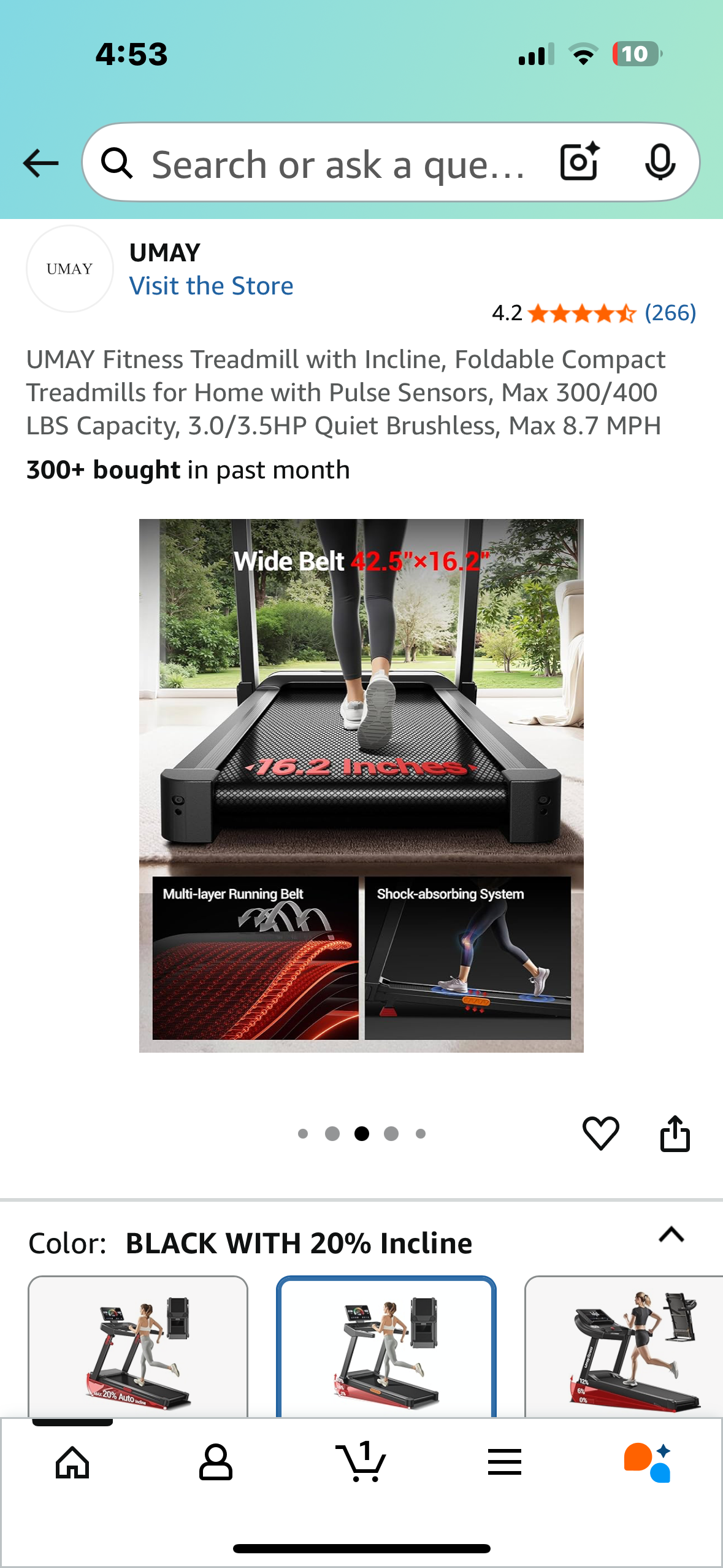 UMAY Fitness Treadmill with Incline, Foldable Compact Treadmill for Home with Pulse Sensors, Max 300/400 LBS Capacity, 3.0/3.5HP Quiet Brushless, Max 8.7 MPH (W514)