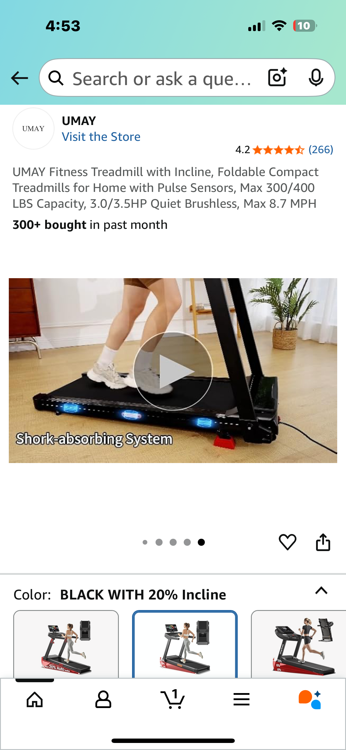 UMAY Fitness Treadmill with Incline, Foldable Compact Treadmill for Home with Pulse Sensors, Max 300/400 LBS Capacity, 3.0/3.5HP Quiet Brushless, Max 8.7 MPH (W514)