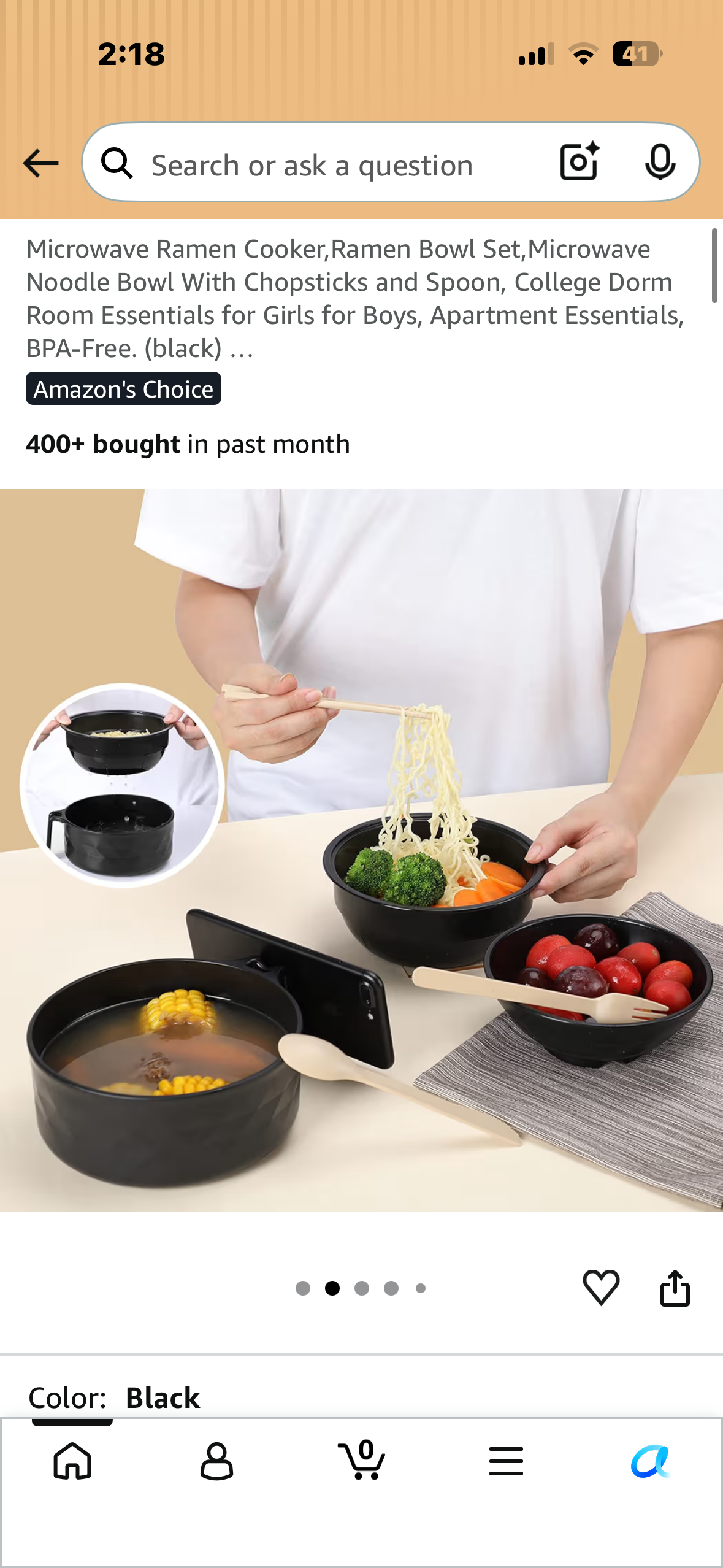 Microwave Ramen Cooker, Ramen Bowl Set, Microwave Noodle Bowl With Chopsticks and Spoon, College Dorm Room Essentials for Girls for Boys, Apartment Essentials, BPA-Free. (black) …