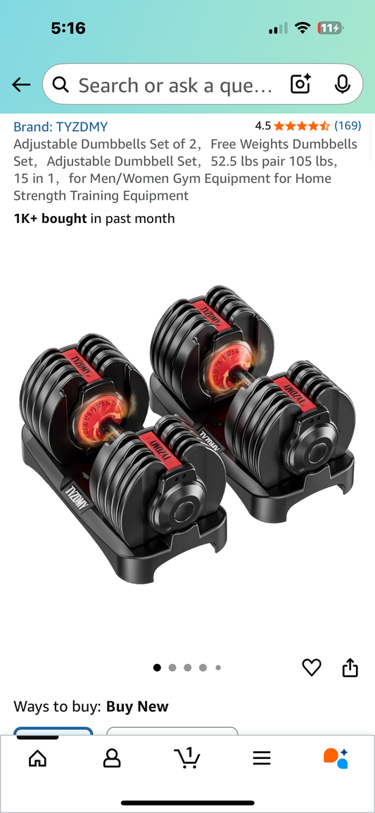 Adjustable Dumbbells Set of 2，15 in 1 Free Weights, 52.5 lbs each, pair 105 lbs, Gym Equipment for Home Strength Training Equipment (W515)