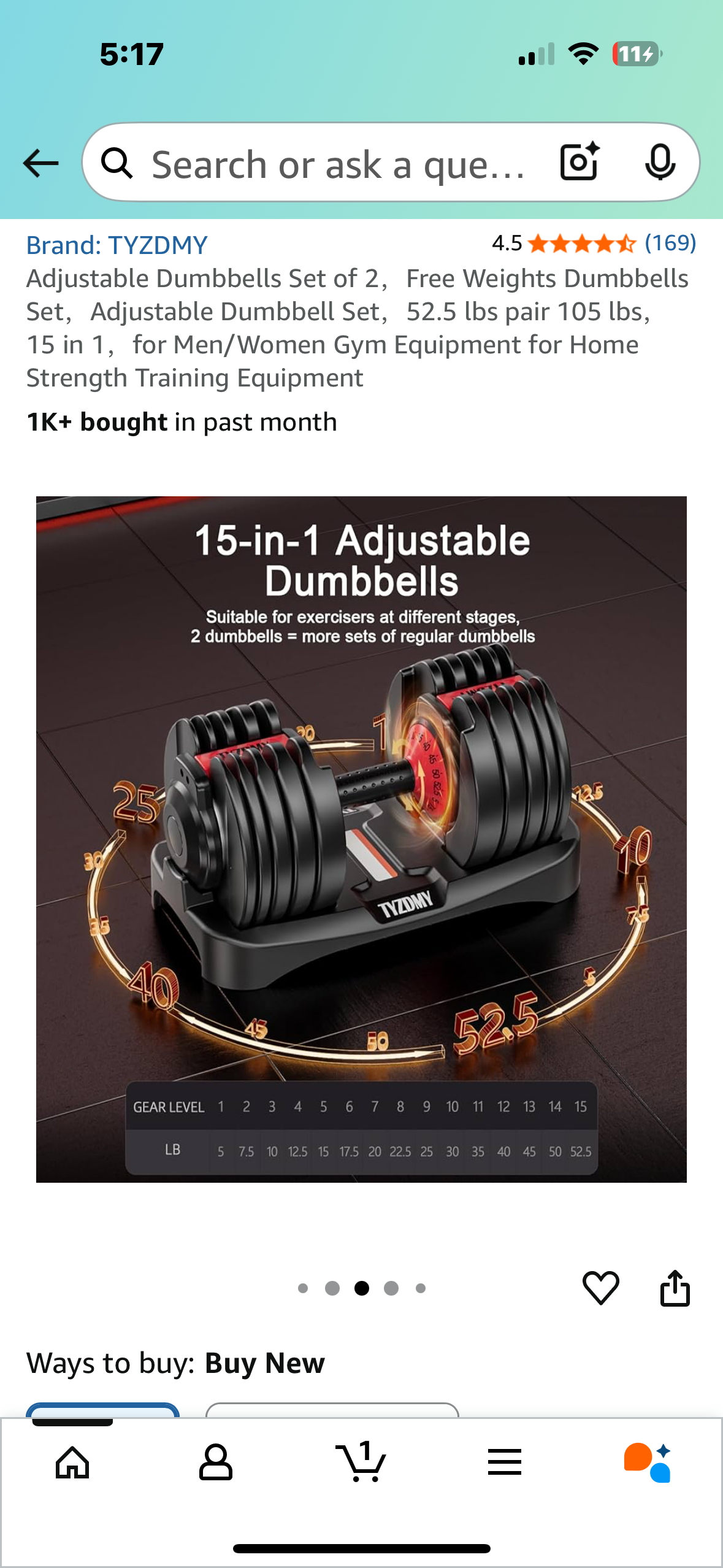 Adjustable Dumbbells Set of 2，15 in 1 Free Weights, 52.5 lbs each, pair 105 lbs, Gym Equipment for Home Strength Training Equipment (W515)
