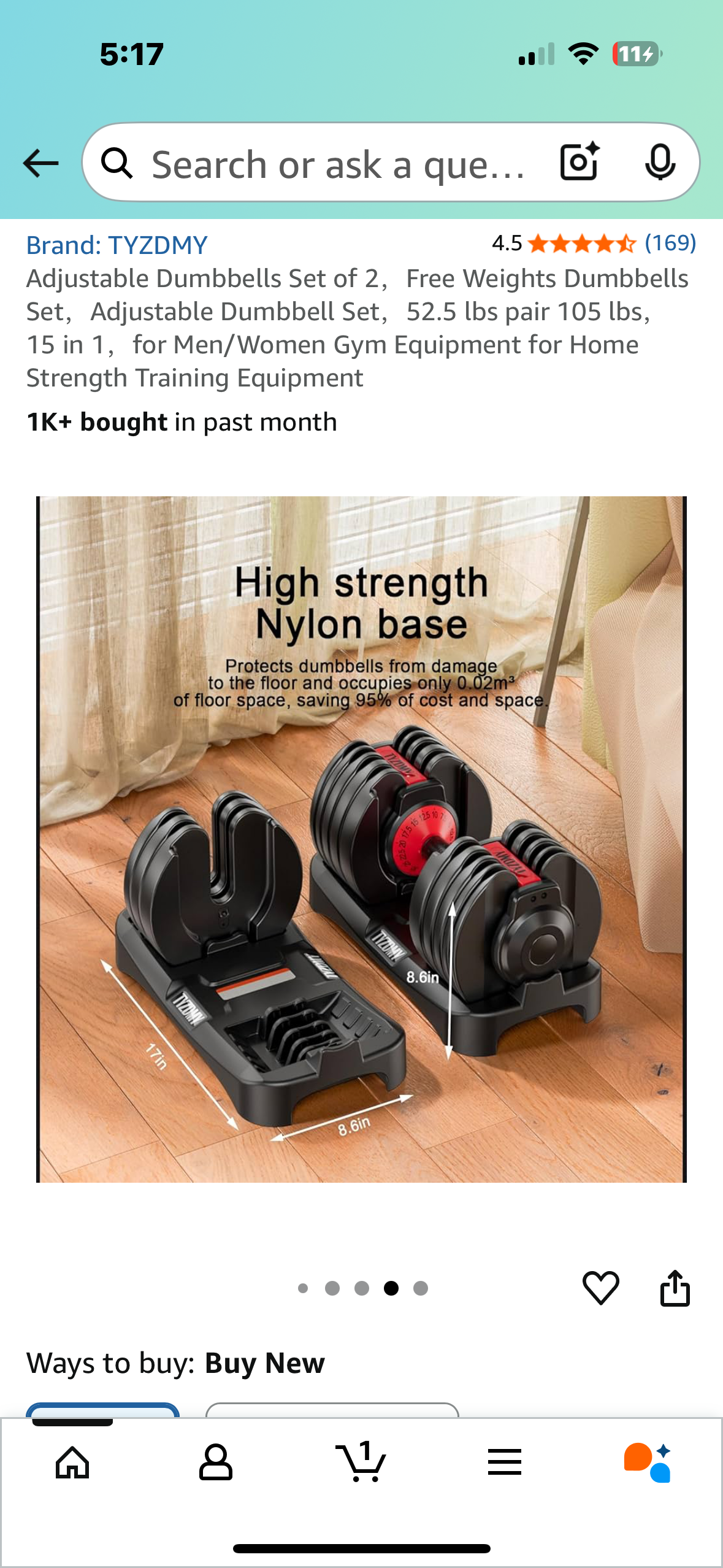 Adjustable Dumbbells Set of 2，15 in 1 Free Weights, 52.5 lbs each, pair 105 lbs, Gym Equipment for Home Strength Training Equipment (W515)