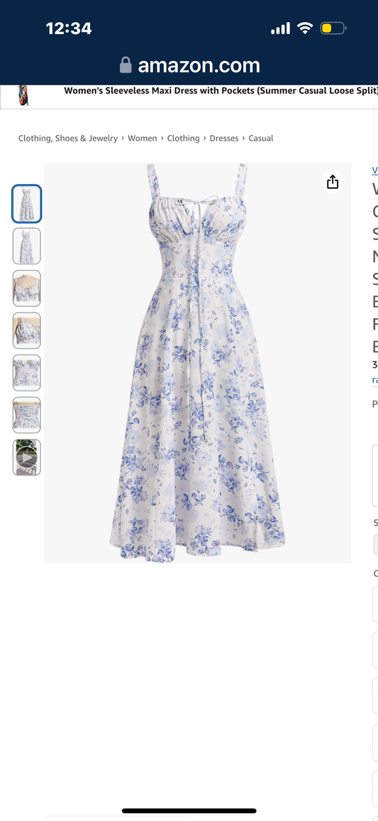 Women Floral Corset Dress, Boho Summer Spaghetti Straps Square Neck Casual Midi Dress Flowy Slit Bustier Dresses (Size Large & XL Available)