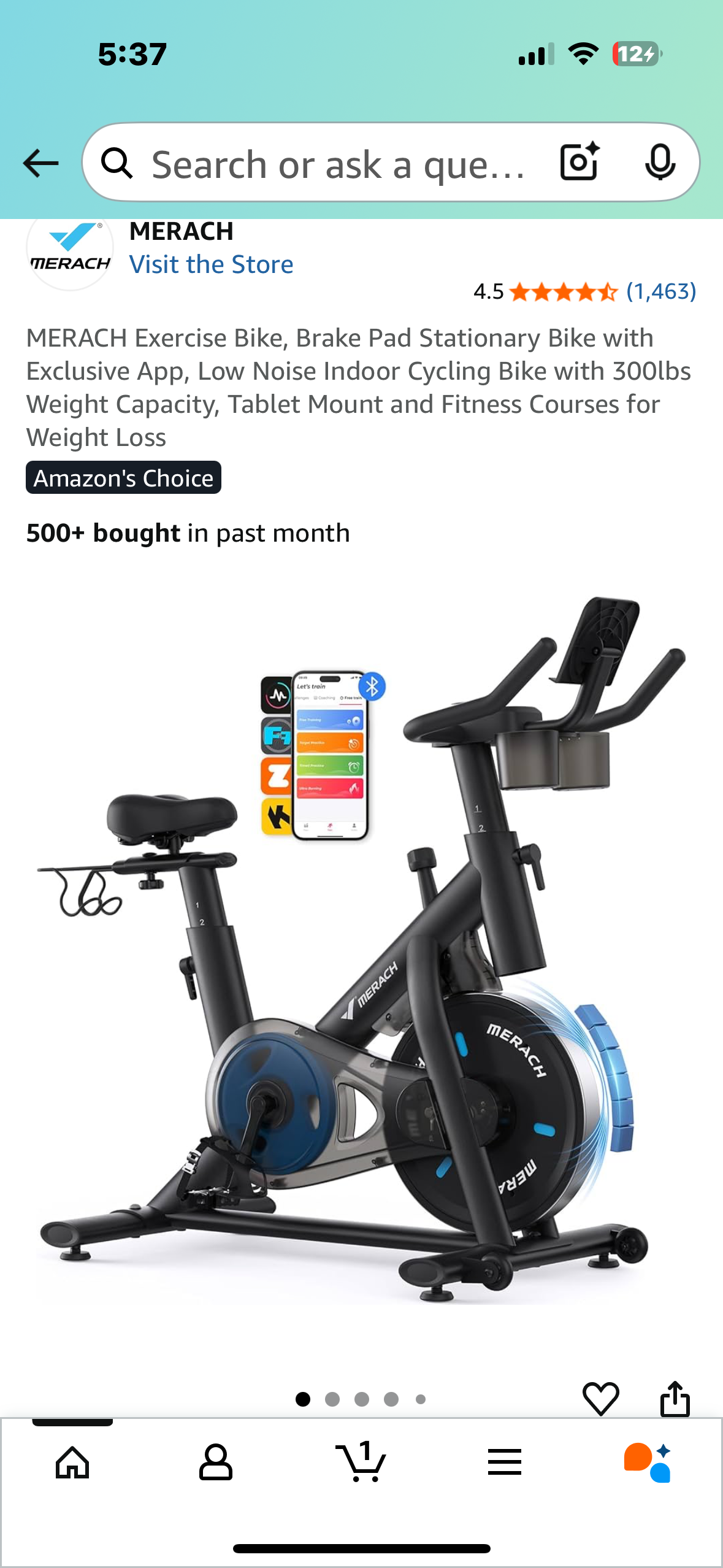 MERACH Exercise Bike, Brake Pad Stationary Bike with Exclusive App, Low Noise Indoor Cycling Bike with 300lbs Weight Capacity, Tablet Mount and Fitness Courses for Weight Loss (W516)