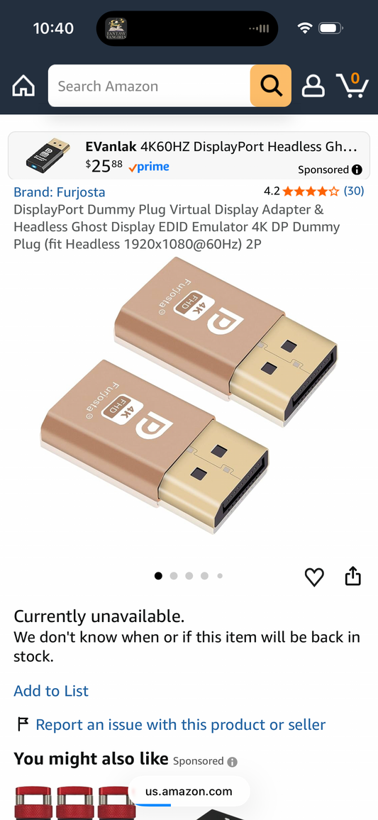 DisplayPort Dummy Plug Virtual Display Adapter & Headless Ghost Display EDID Emulator 4K DP Dummy Plug (fit Headless 1920x1080@60Hz) 2P