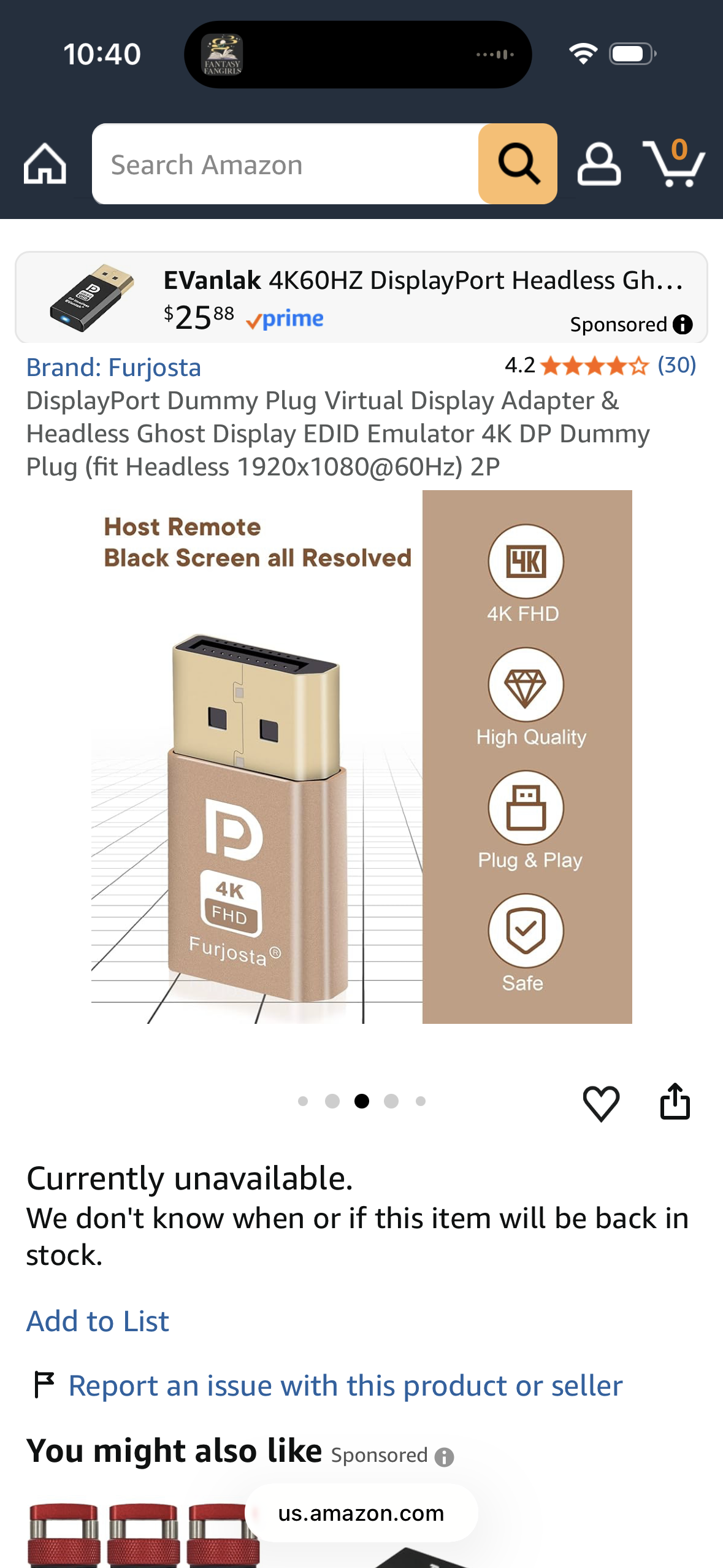 DisplayPort Dummy Plug Virtual Display Adapter & Headless Ghost Display EDID Emulator 4K DP Dummy Plug (fit Headless 1920x1080@60Hz) 2P
