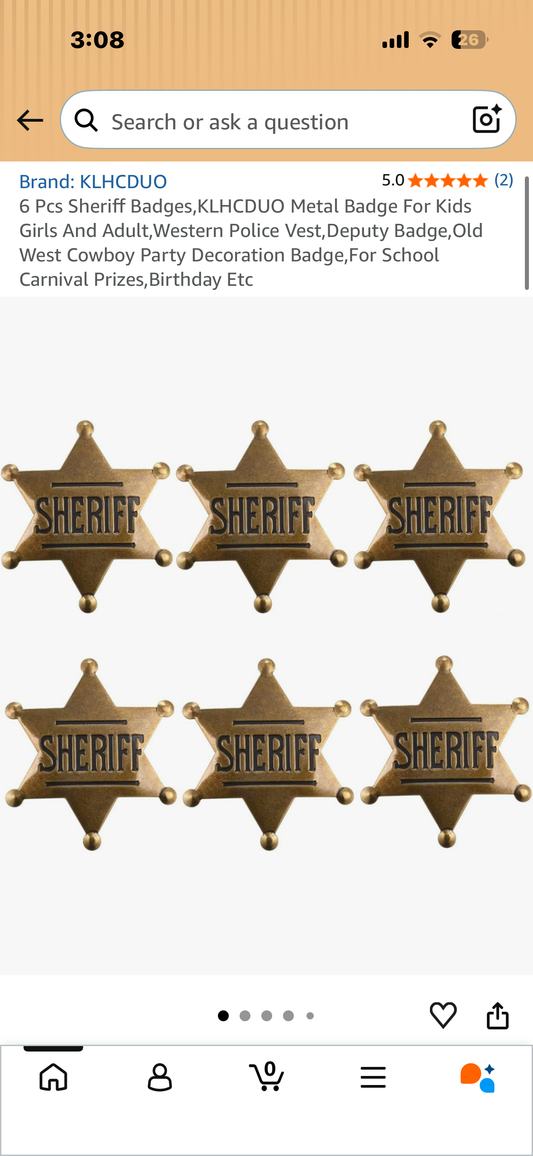 6 Pcs Sheriff Badges, Metal Badge For Kids or Adults, Western, Police Vest, Deputy Badge, Old West Cowboy, Party Decoration Badge, For School Carnival Prizes,Birthday Etc