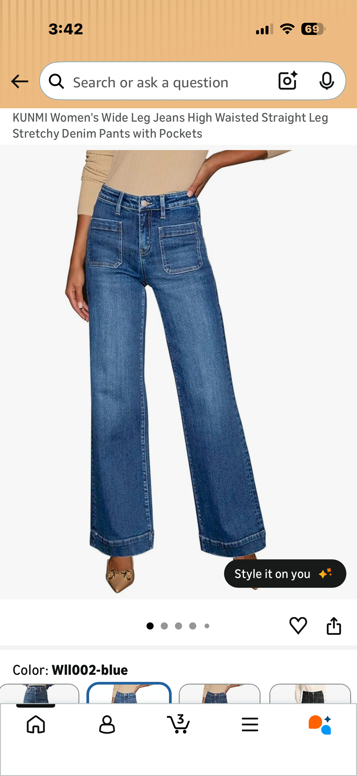 KUNMI Women's Wide Leg Jeans High Waisted Straight Leg Stretchy Denim Pants with Pockets (Sizes 6,10,12)