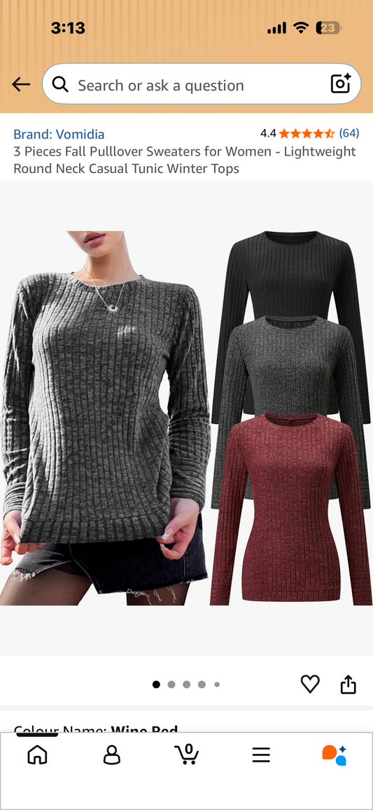 3 Pieces Fall Pulllover Sweaters for Women - Lightweight Round Neck Casual Tunic Winter Tops (Size XL)