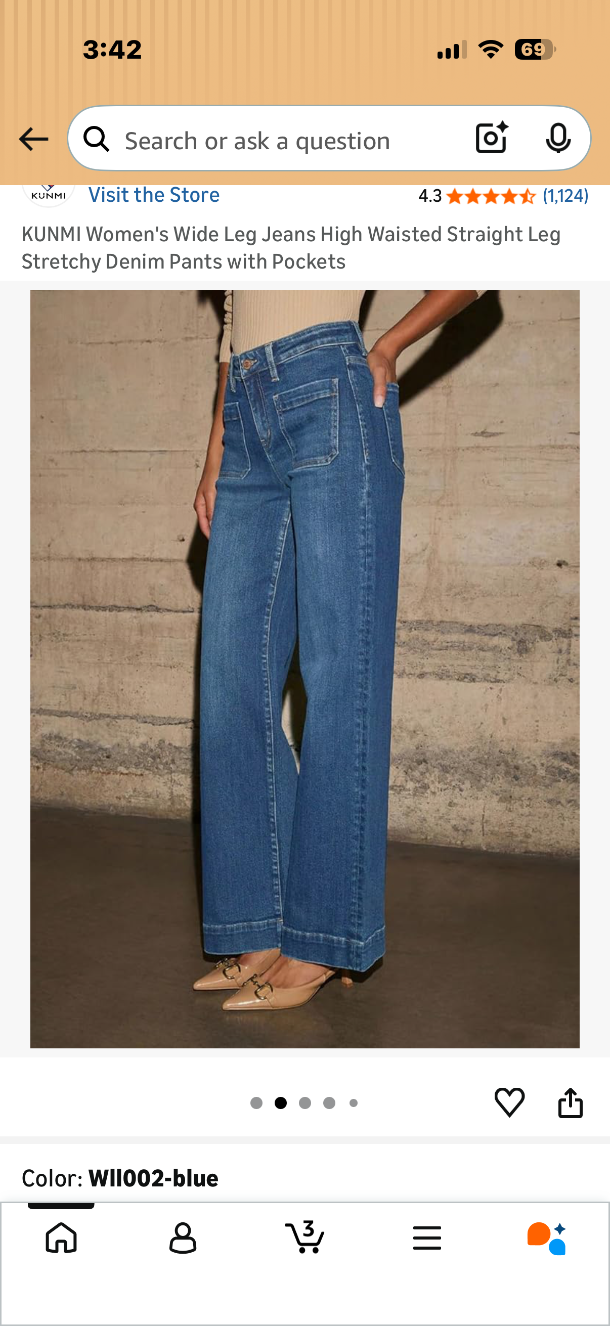 KUNMI Women's Wide Leg Jeans High Waisted Straight Leg Stretchy Denim Pants with Pockets (Sizes 6,10,12)