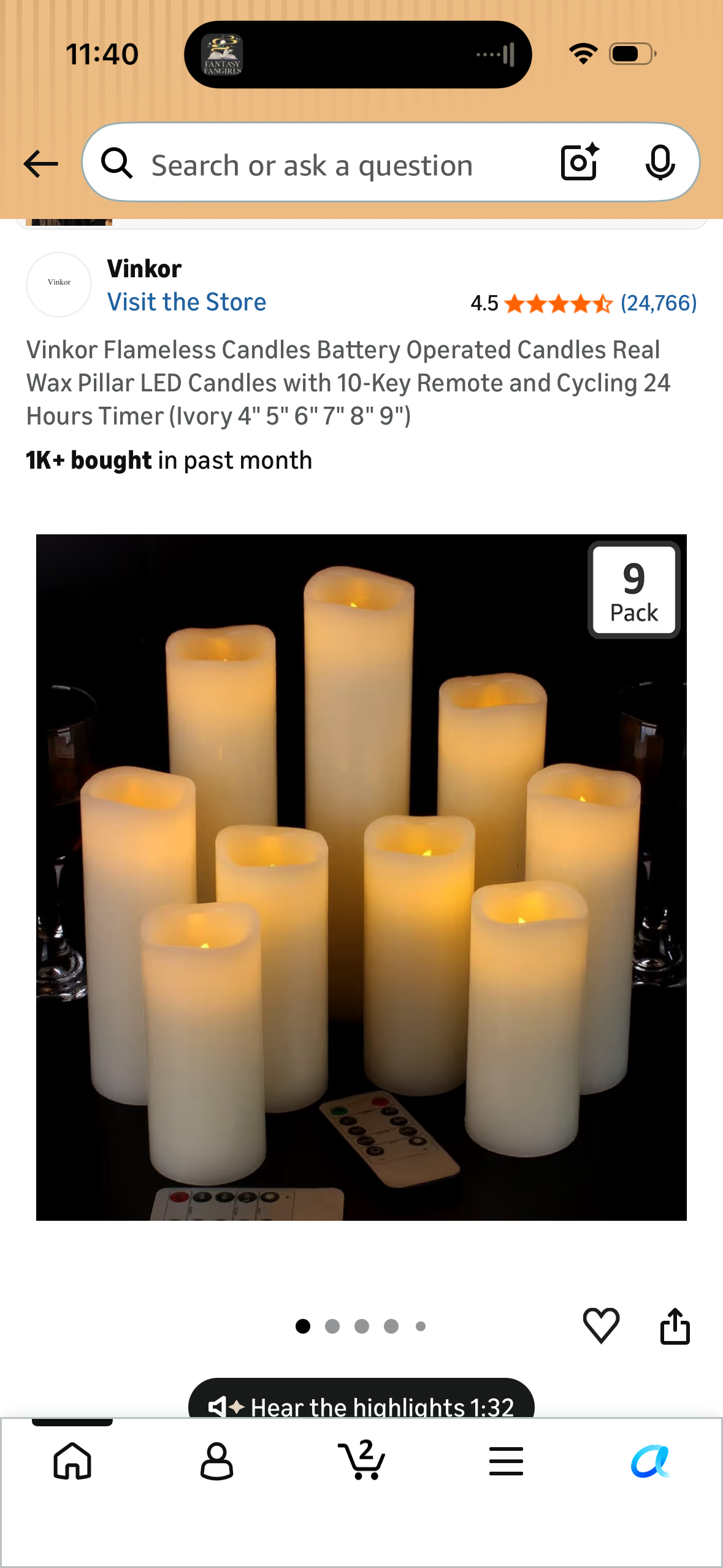 Vinkor Flameless Candles Battery Operated Candles Real Wax Pillar LED Candles with 10-Key Remote and Cycling 24 Hours Timer (Ivory 4" 5" 6" 7" 8" 9")