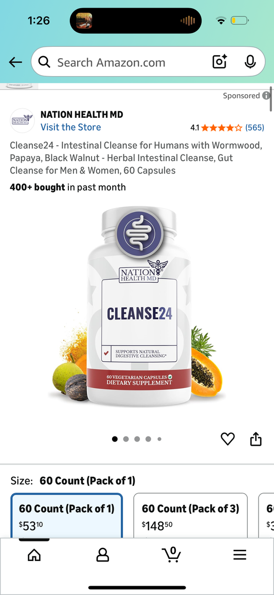 Cleanse24 - Intestinal Cleanse for Humans with Wormwood, Papaya, Black Walnut - Herbal Intestinal Cleanse, Gut Cleanse for Men & Women, 60 Capsules