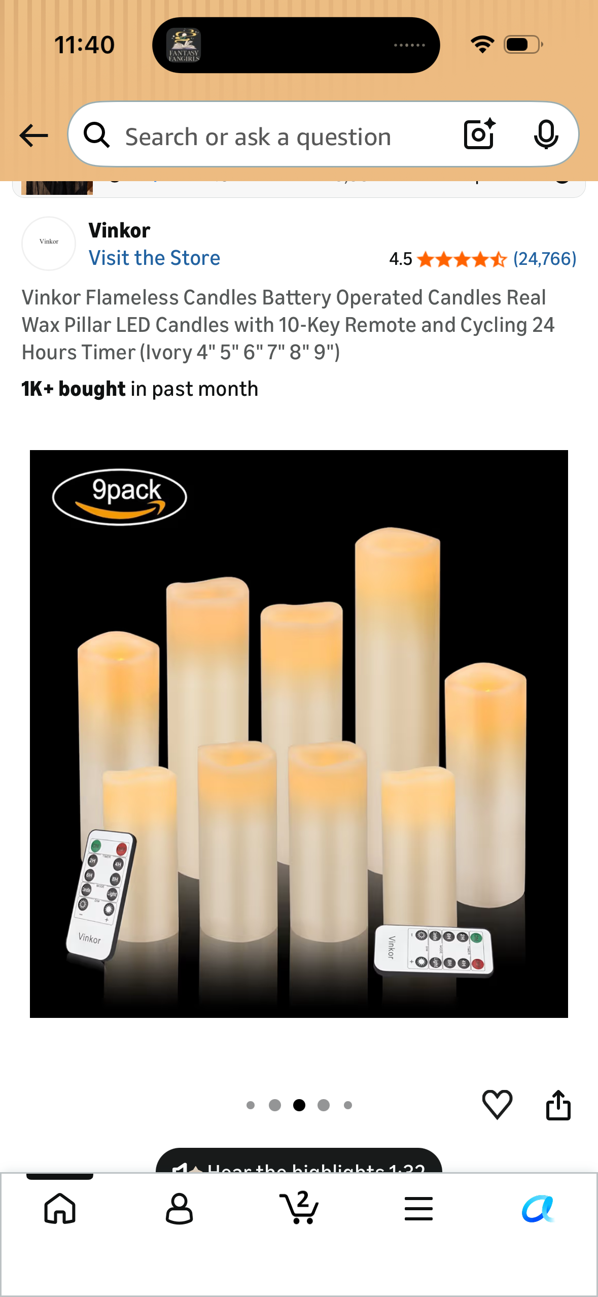 Vinkor Flameless Candles Battery Operated Candles Real Wax Pillar LED Candles with 10-Key Remote and Cycling 24 Hours Timer (Ivory 4" 5" 6" 7" 8" 9")