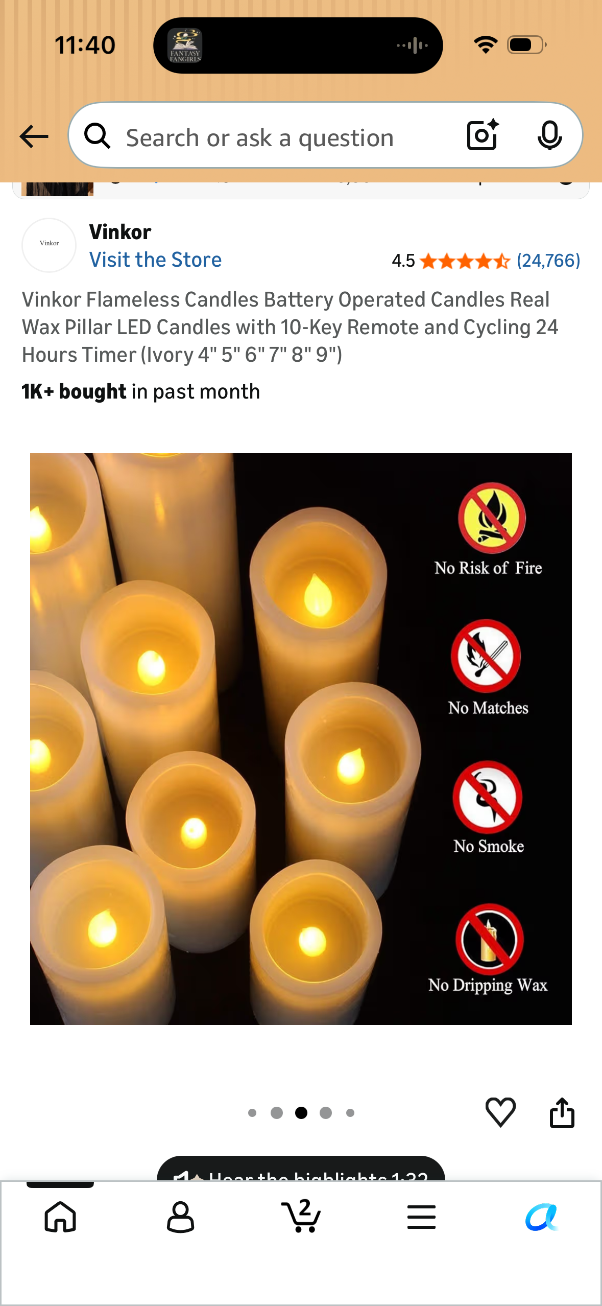 Vinkor Flameless Candles Battery Operated Candles Real Wax Pillar LED Candles with 10-Key Remote and Cycling 24 Hours Timer (Ivory 4" 5" 6" 7" 8" 9")