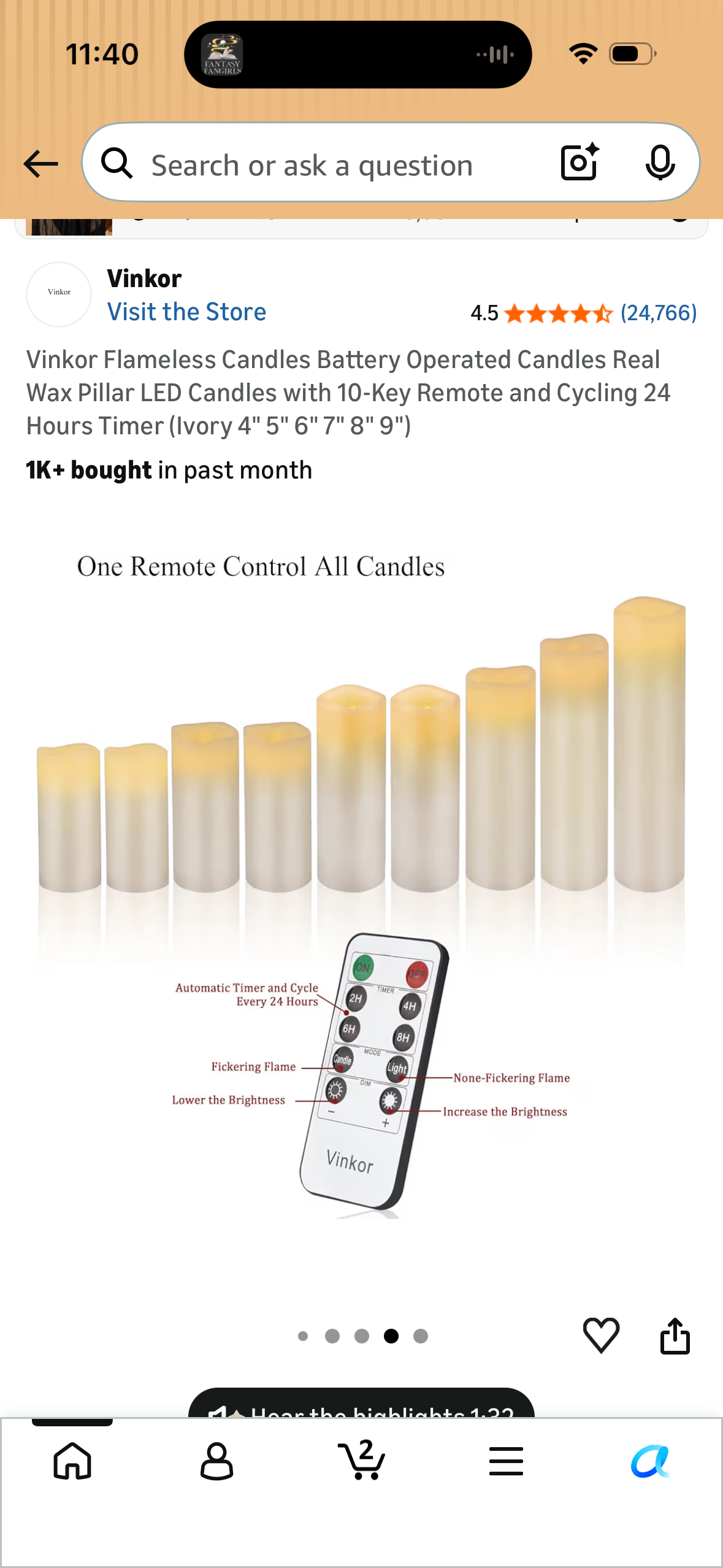 Vinkor Flameless Candles Battery Operated Candles Real Wax Pillar LED Candles with 10-Key Remote and Cycling 24 Hours Timer (Ivory 4" 5" 6" 7" 8" 9")