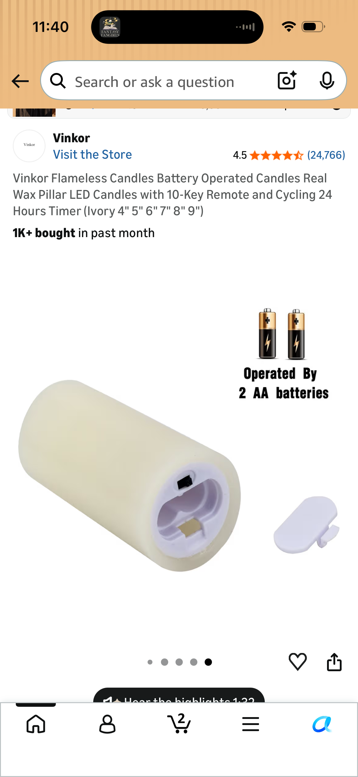 Vinkor Flameless Candles Battery Operated Candles Real Wax Pillar LED Candles with 10-Key Remote and Cycling 24 Hours Timer (Ivory 4" 5" 6" 7" 8" 9")