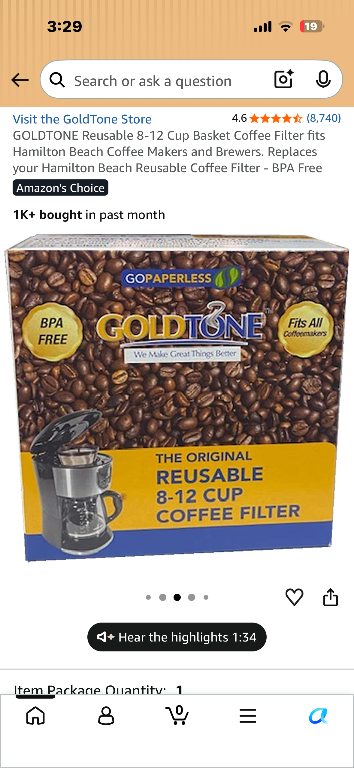 2-Pack GoldTone Brand Reusable 8-12 Cup Basket Coffee Filter, Fits Most Coffee Makers- BPA Free (2 Pack)