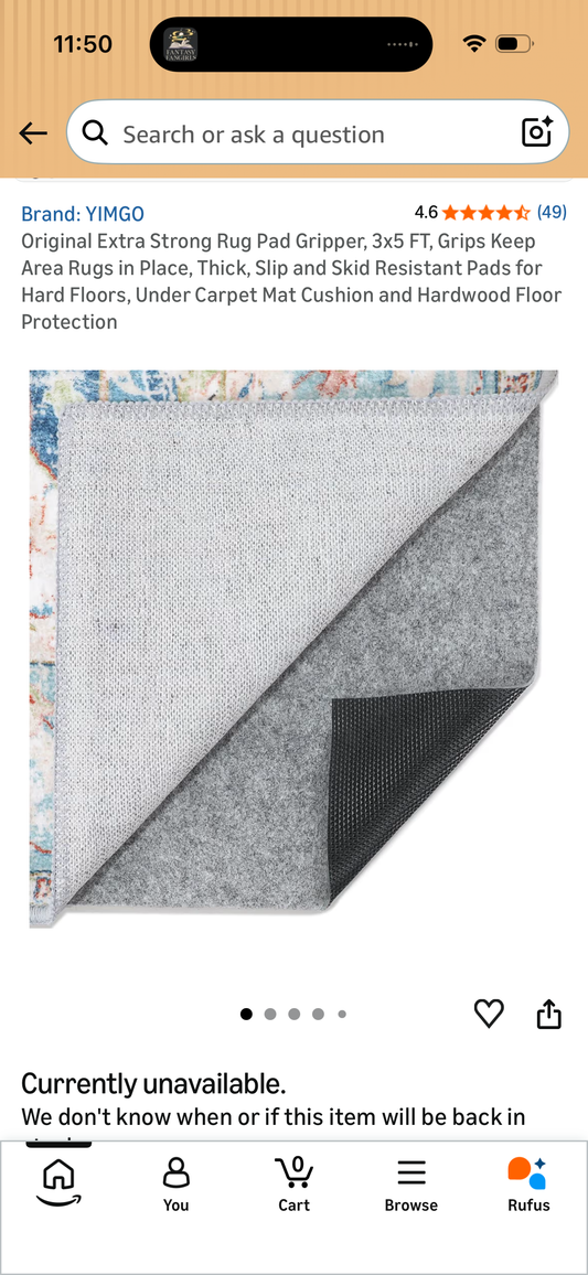 Original Extra Strong Rug Pad Gripper, 3x5 FT, Grips Keep Area Rugs in Place, Thick, Slip and Skid Resistant Pads for Hard Floors, Under Carpet Mat Cushion and Hardwood Floor Protection