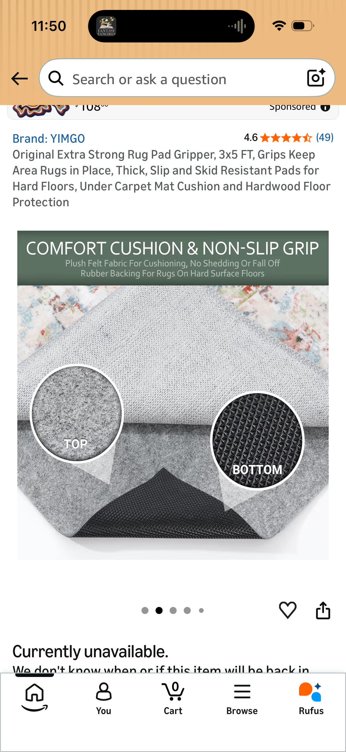 Original Extra Strong Rug Pad Gripper, 3x5 FT, Grips Keep Area Rugs in Place, Thick, Slip and Skid Resistant Pads for Hard Floors, Under Carpet Mat Cushion and Hardwood Floor Protection
