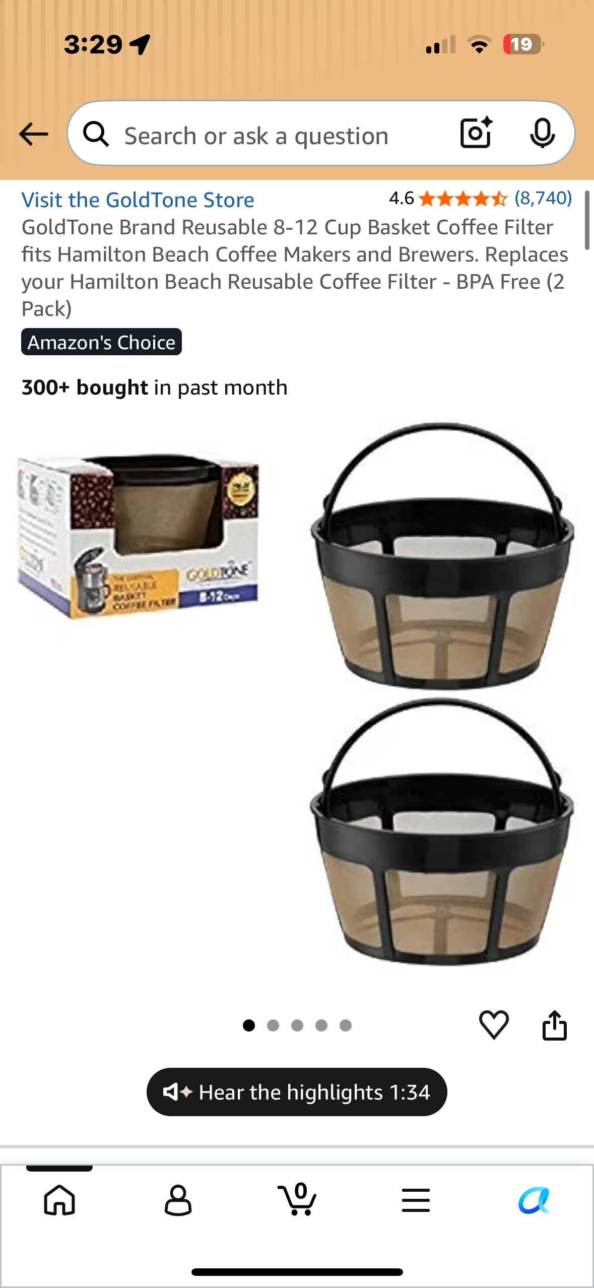 2-Pack GoldTone Brand Reusable 8-12 Cup Basket Coffee Filter, Fits Most Coffee Makers- BPA Free (2 Pack)