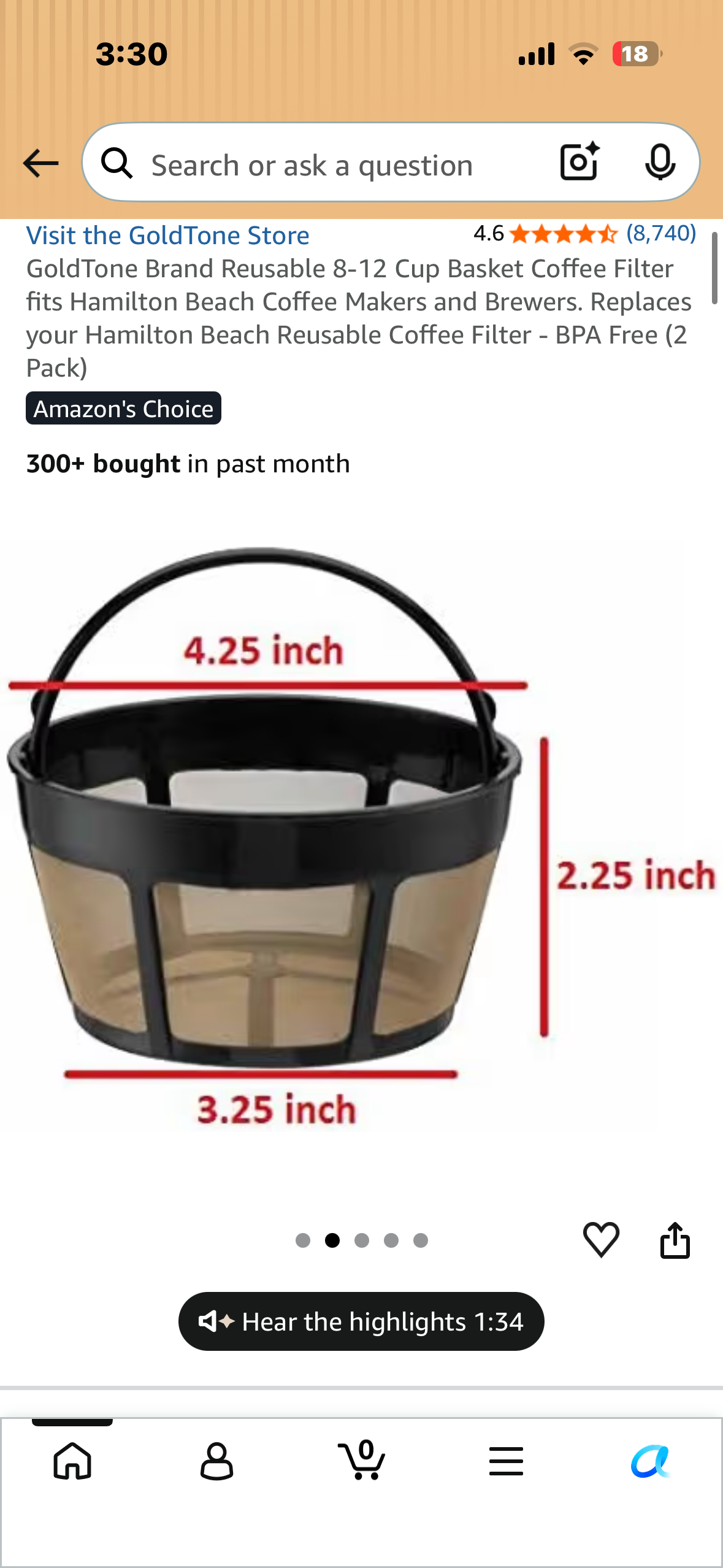 2-Pack GoldTone Brand Reusable 8-12 Cup Basket Coffee Filter, Fits Most Coffee Makers- BPA Free (2 Pack)