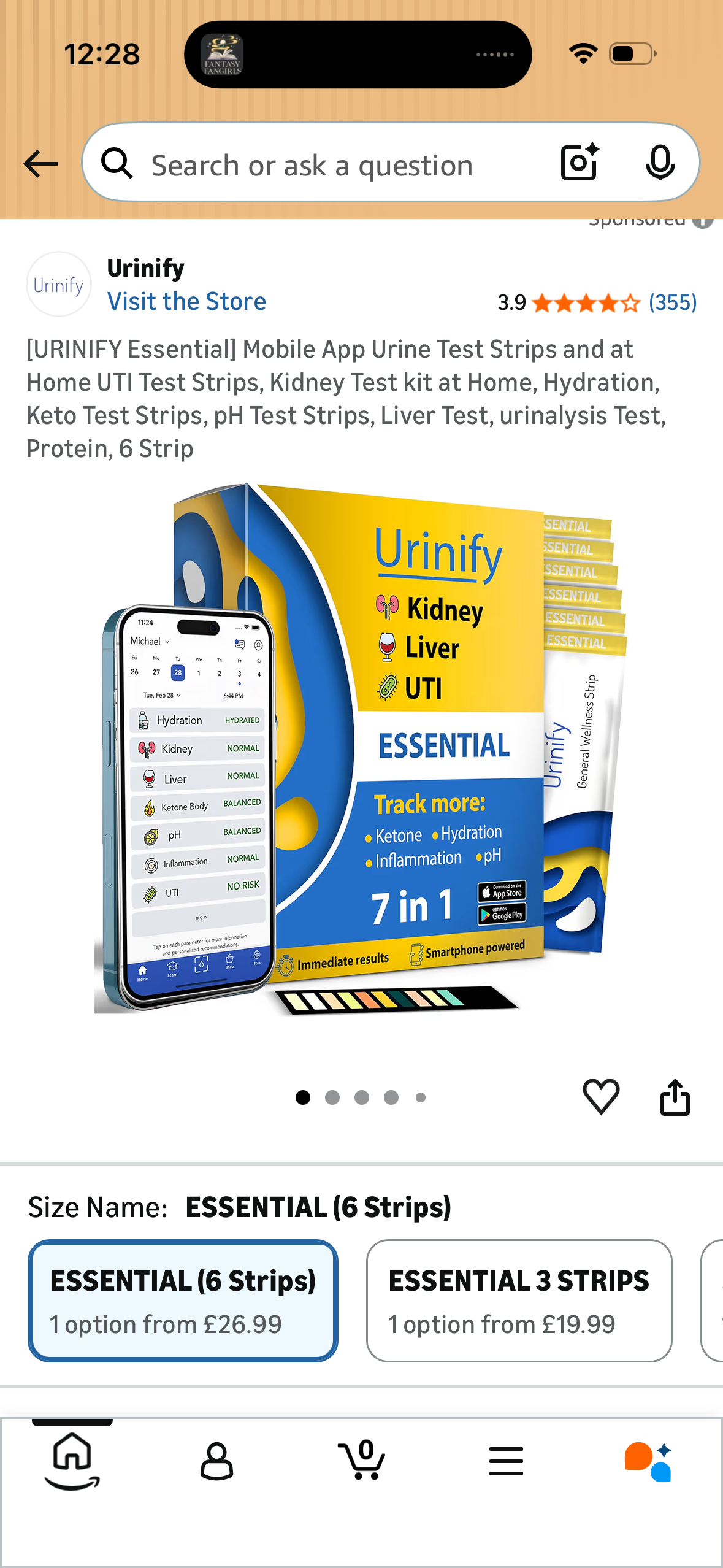 URINIFY Essential] Mobile App Urine Test Strips and at Home UTI Test Strips, Kidney Test kit at Home, Hydration, Keto Test Strips, pH Test Strips, Liver Test, urinalysis Test, Protein, 6 Strip