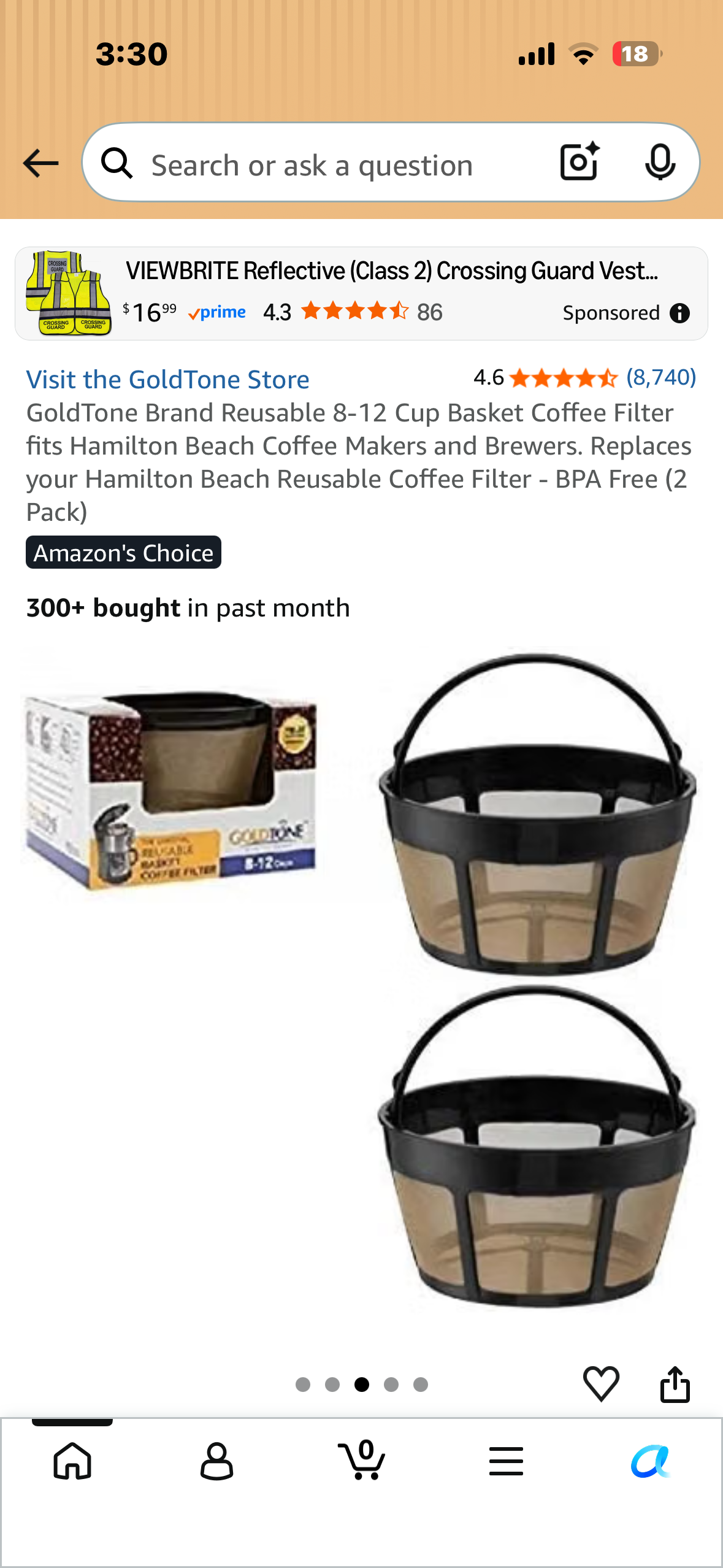 2-Pack GoldTone Brand Reusable 8-12 Cup Basket Coffee Filter, Fits Most Coffee Makers- BPA Free (2 Pack)