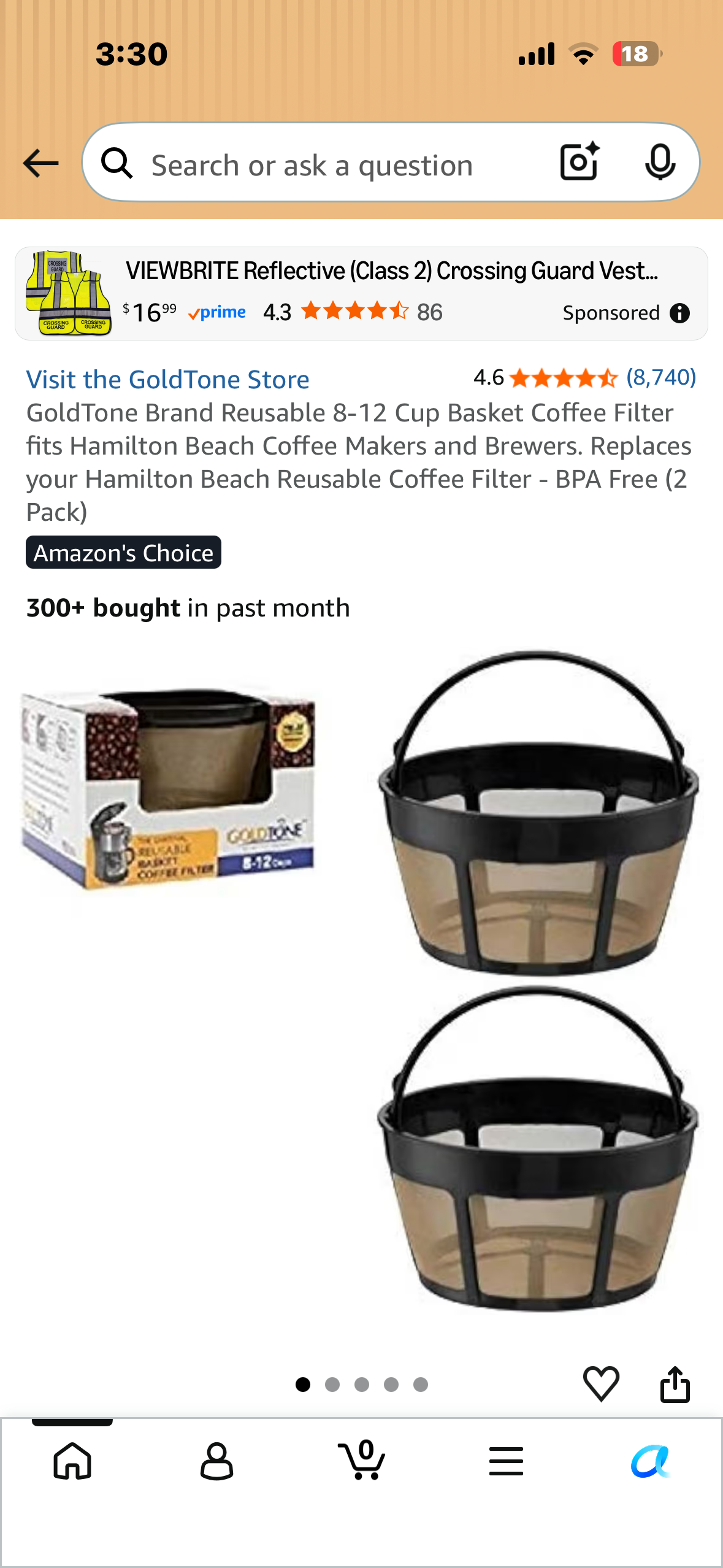 2-Pack GoldTone Brand Reusable 8-12 Cup Basket Coffee Filter, Fits Most Coffee Makers- BPA Free (2 Pack)