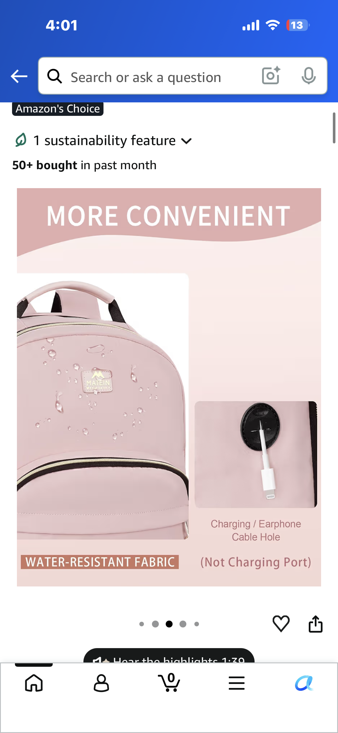 MATEIN Pink Laptop Backpack, 17” TSA Travel Backpack, Charging Hole, Water Resistant, Anti Theft, Laptop Compartment, Luggage Strap, Carry On