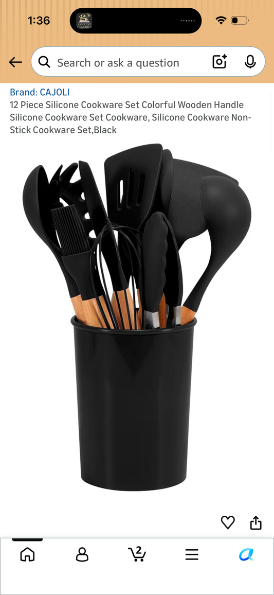 12 Piece Silicone Cookware Set Colorful Wooden Handle Silicone Cookware Set Cookware, Silicone Cookware Non-Stick Cookware Set,Black
