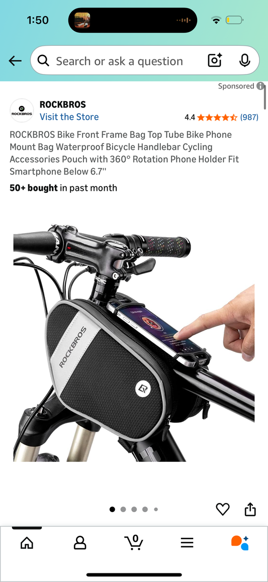 ROCKBROS Bike Front Frame Bag Top Tube Bike Phone Mount Bag Waterproof Bicycle Handlebar Cycling Accessories Pouch with 360° Rotation Phone Holder Fit Smartphone Below 6.7''