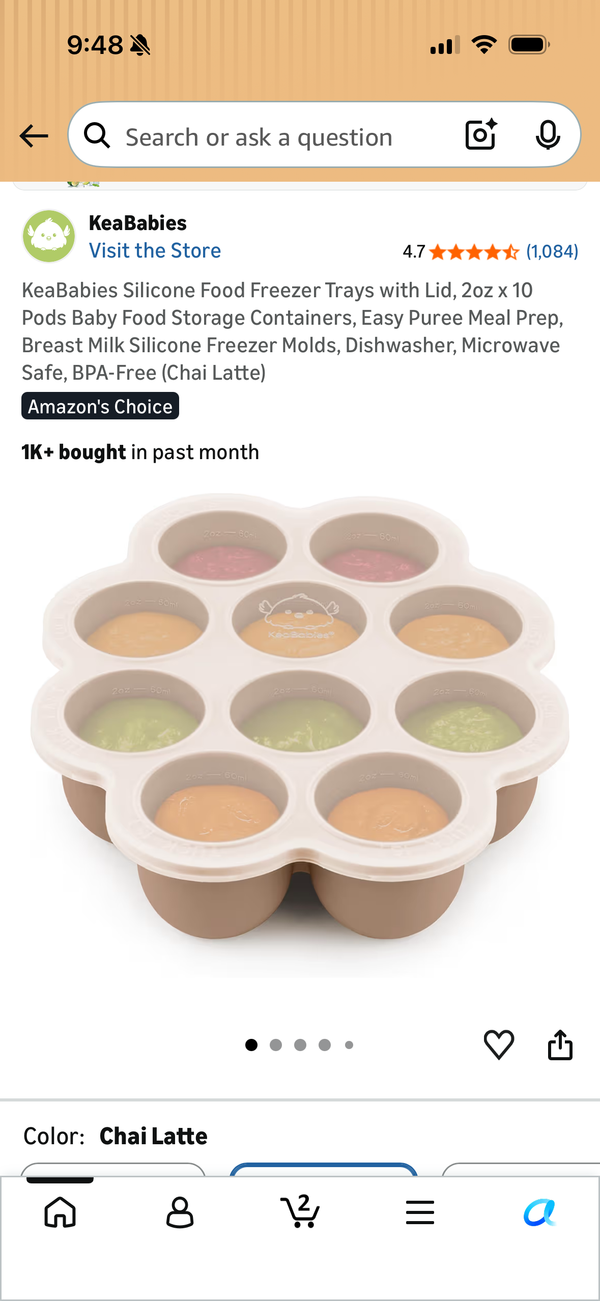 KeaBabies Silicone Food Freezer Trays with Lid, 2oz x 10 Pods Baby Food Storage Containers, Easy Puree Meal Prep, Breast Milk Silicone Freezer Molds, Dishwasher, Microwave Safe, BPA-Free (Chai Latte)