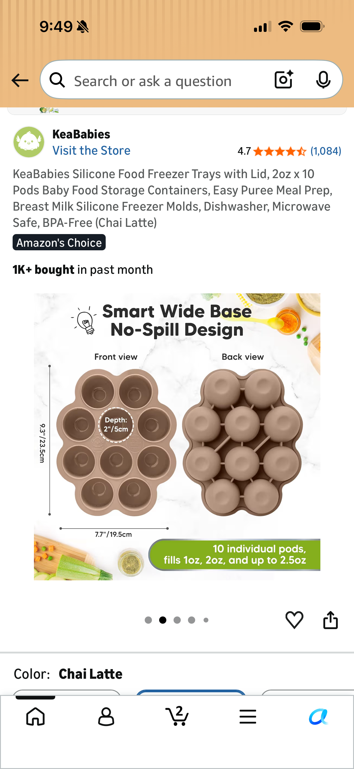 KeaBabies Silicone Food Freezer Trays with Lid, 2oz x 10 Pods Baby Food Storage Containers, Easy Puree Meal Prep, Breast Milk Silicone Freezer Molds, Dishwasher, Microwave Safe, BPA-Free (Chai Latte)