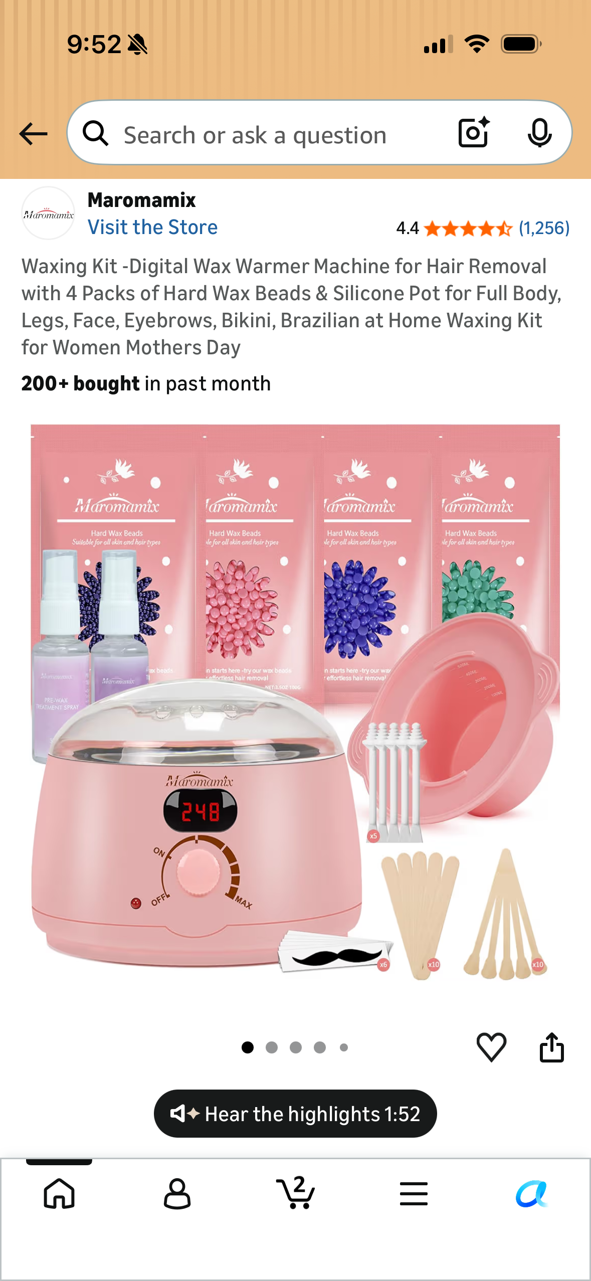 Waxing Kit -Digital Wax Warmer Machine for Hair Removal with 4 Packs of Hard Wax Beads & Silicone Pot for Full Body, Legs, Face, Eyebrows, Bikini, Brazilian at Home Waxing Kit for Women Mothers Day