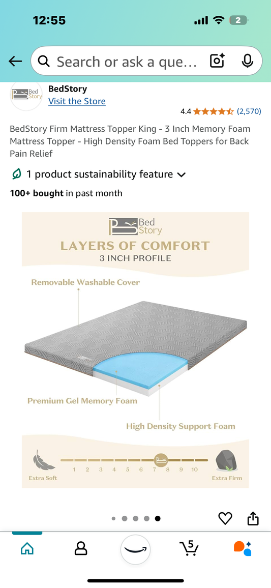 New - Bed Story King Size Firm Mattress Topper (B885)