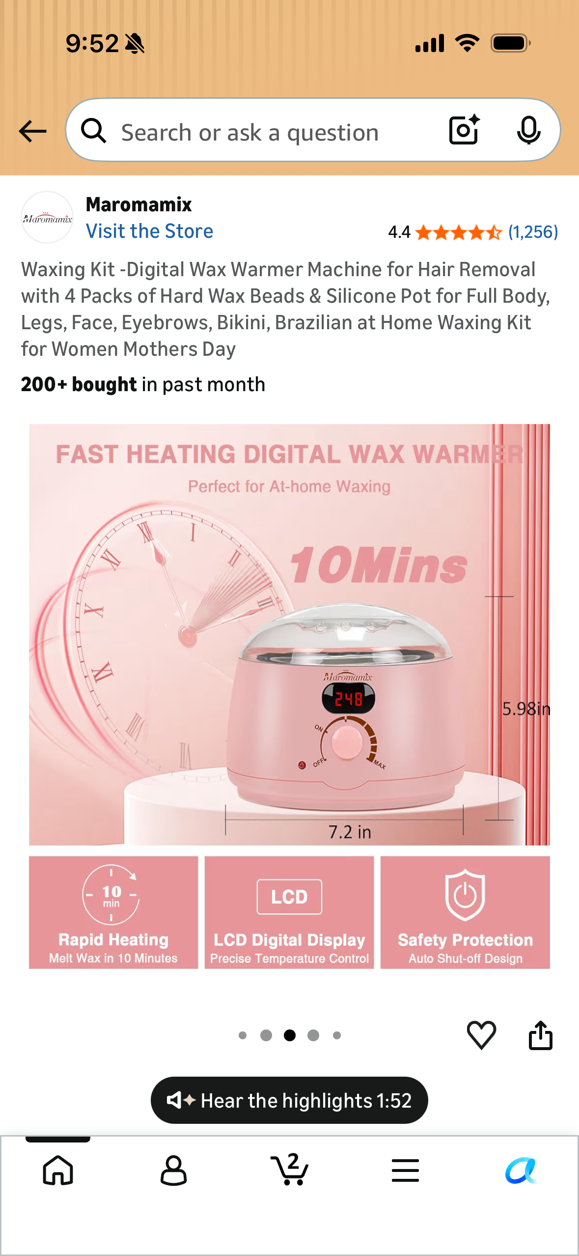 Waxing Kit -Digital Wax Warmer Machine for Hair Removal with 4 Packs of Hard Wax Beads & Silicone Pot for Full Body, Legs, Face, Eyebrows, Bikini, Brazilian at Home Waxing Kit for Women Mothers Day