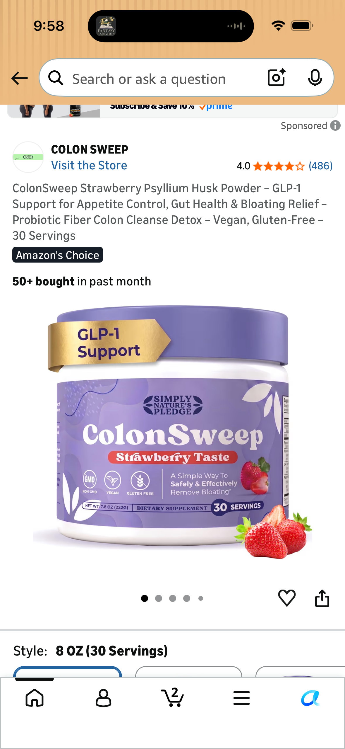 ColonSweep Strawberry Psyllium Husk Powder – GLP-1 Support for Appetite Control, Gut Health & Bloating Relief – Probiotic Fiber Colon Cleanse Detox – Vegan, Gluten-Free – 30 Servings