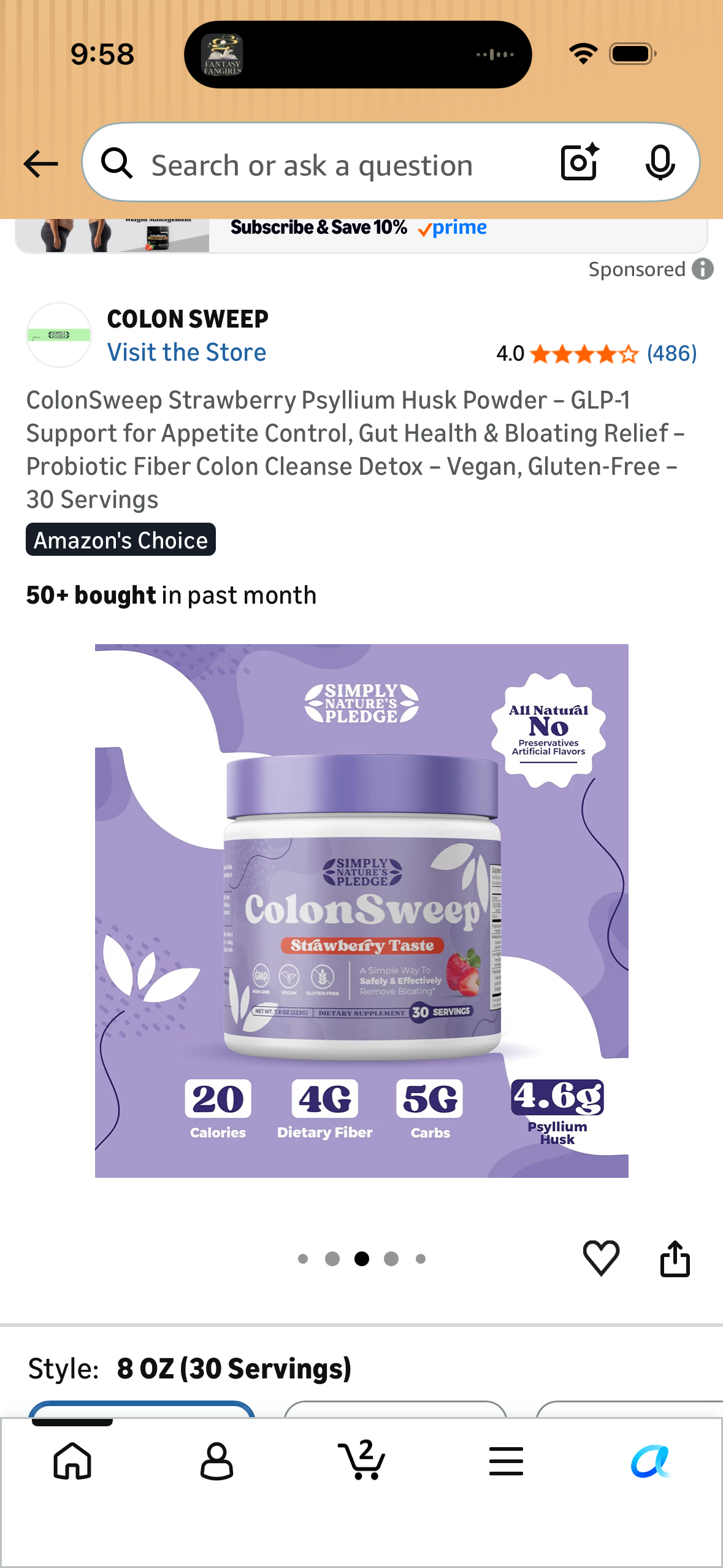 ColonSweep Strawberry Psyllium Husk Powder – GLP-1 Support for Appetite Control, Gut Health & Bloating Relief – Probiotic Fiber Colon Cleanse Detox – Vegan, Gluten-Free – 30 Servings