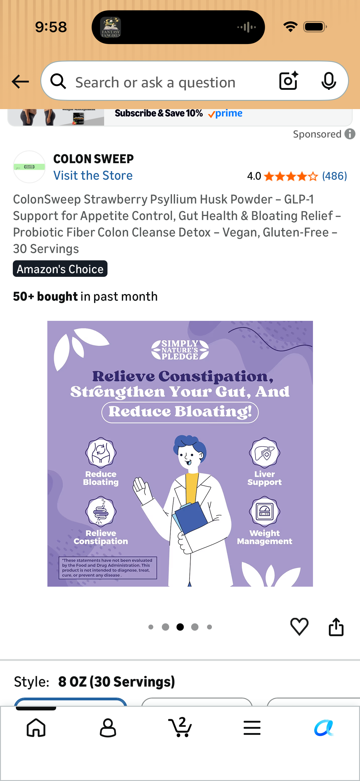 ColonSweep Strawberry Psyllium Husk Powder – GLP-1 Support for Appetite Control, Gut Health & Bloating Relief – Probiotic Fiber Colon Cleanse Detox – Vegan, Gluten-Free – 30 Servings