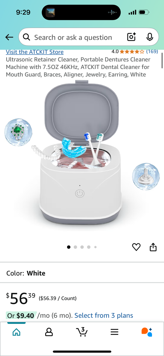 Ultrasonic Retainer Cleaner, Portable Dentures Cleaner Machine with 7.5OZ 46KHz, ATCKIT Dental Cleaner for Invisalign, Mouth Guard, Braces, Aligner, Jewelry, Earring, White