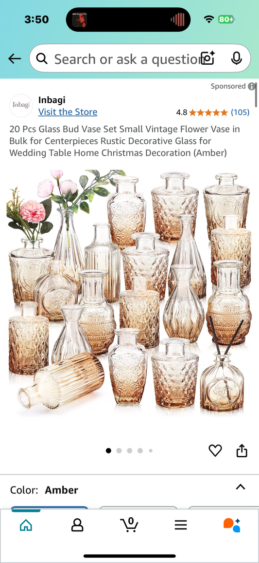 20 Pcs Glass Bud Vase Set Small Vintage Flower Vase in Bulk for Centerpieces Rustic Decorative Glass for Wedding Table Home Christmas Decoration (Amber)