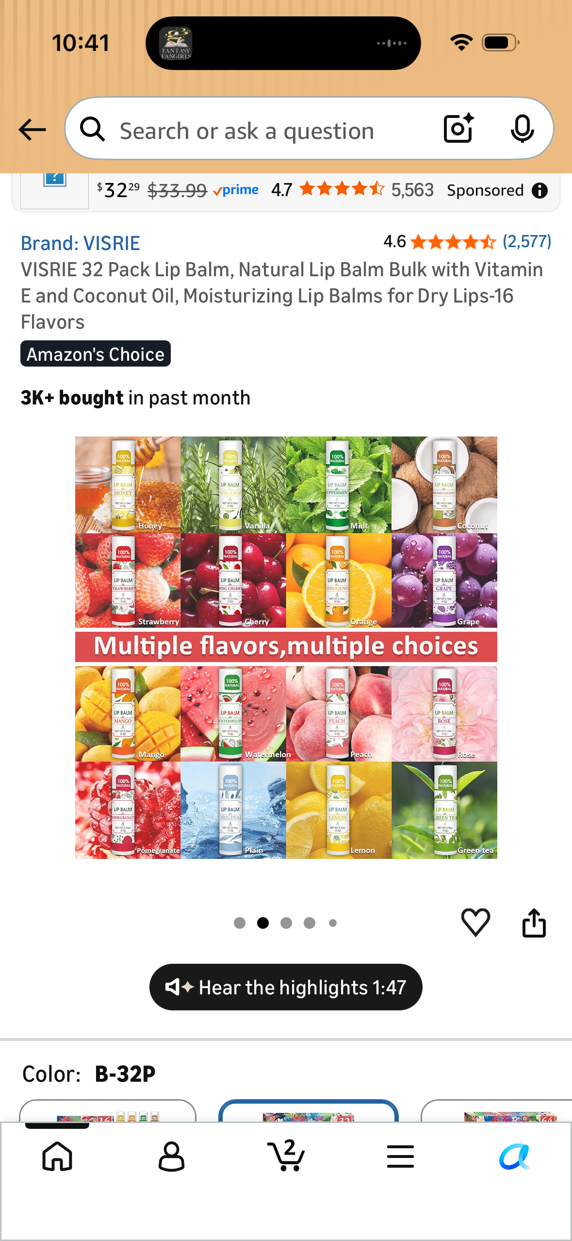 VISRIE 32 Pack Lip Balm, Natural Lip Balm Bulk with Vitamin E and Coconut Oil, Moisturizing Lip Balms for Dry Lips-16 Flavors