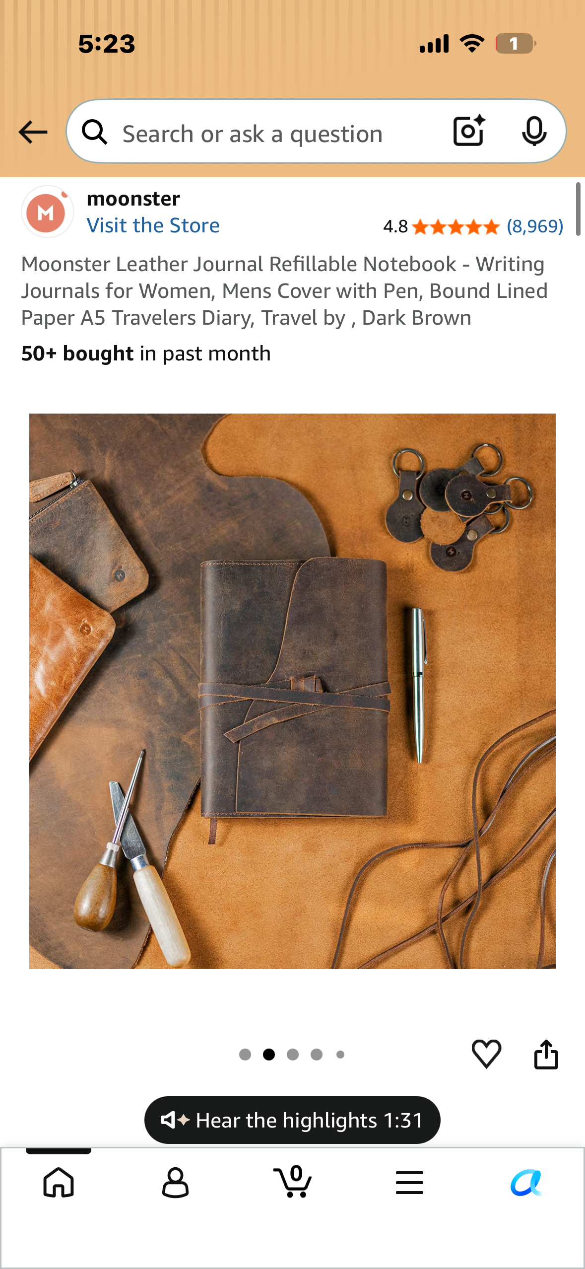 Moonster Leather Journal Refillable Notebook - Writing Journals for Women, Mens Cover with Pen, Bound Lined Paper A5 Travelers Diary, Travel by , Dark Brown