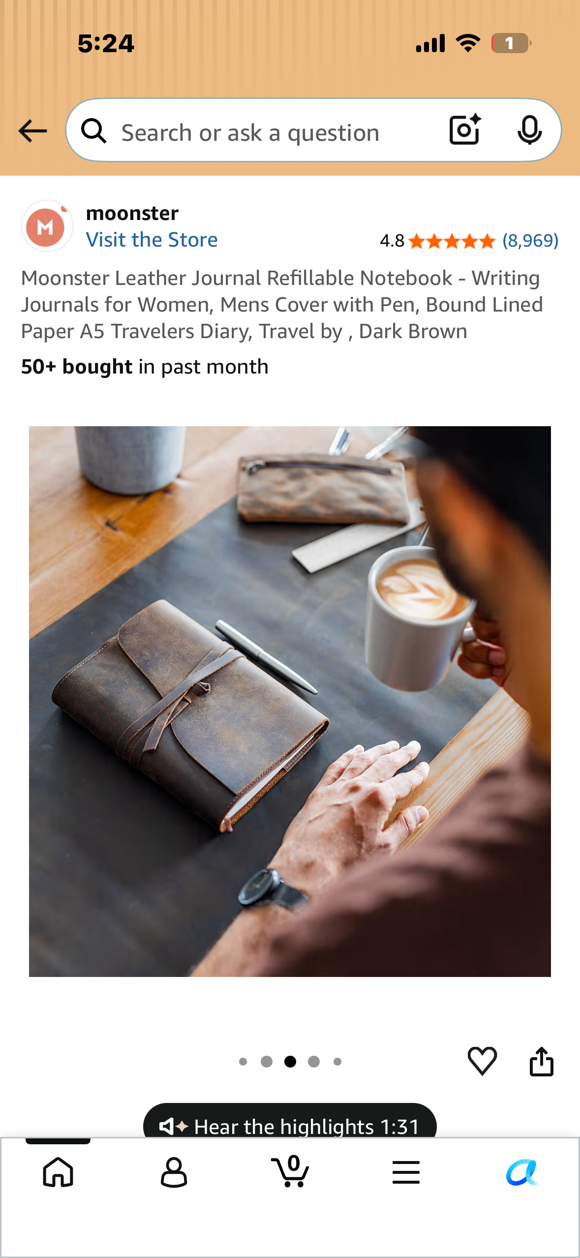 Moonster Leather Journal Refillable Notebook - Writing Journals for Women, Mens Cover with Pen, Bound Lined Paper A5 Travelers Diary, Travel by , Dark Brown