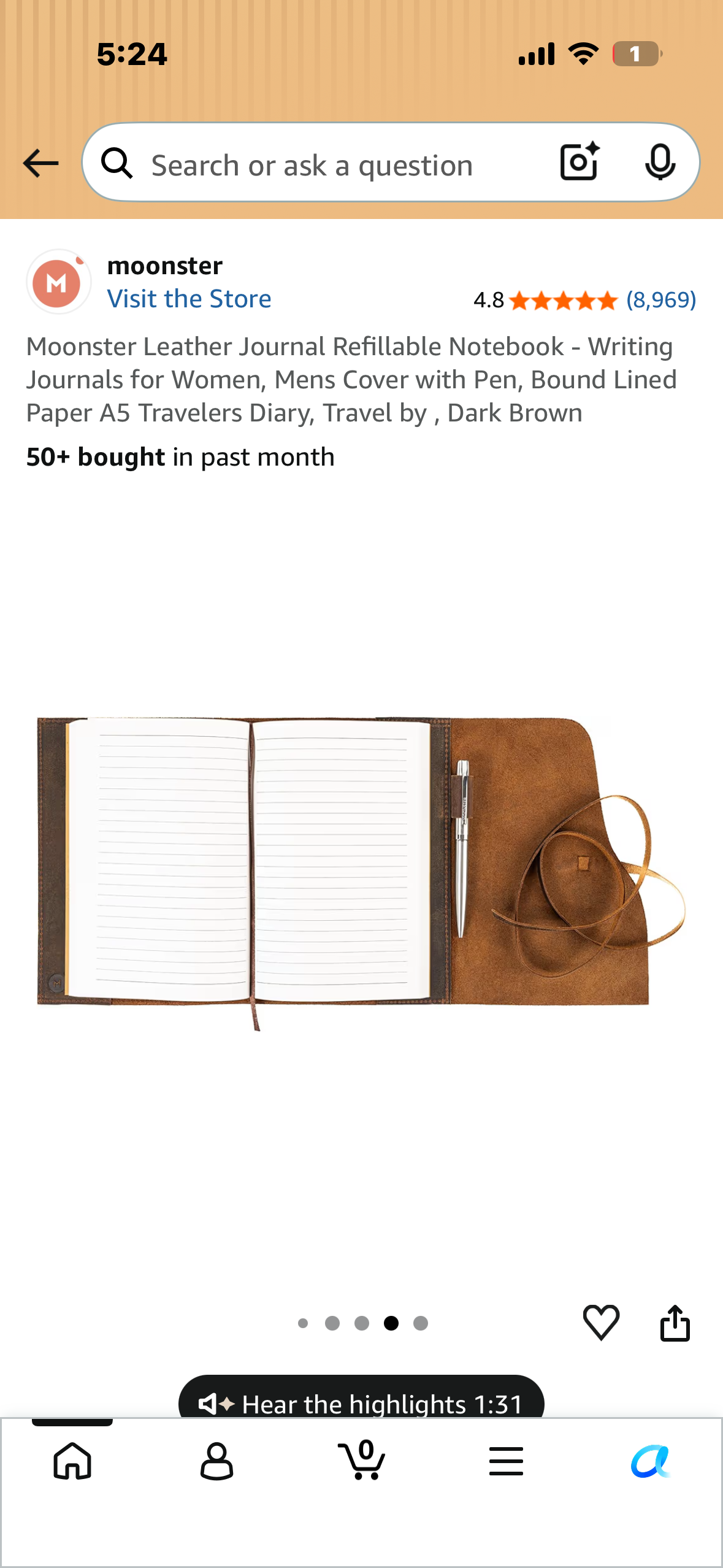 Moonster Leather Journal Refillable Notebook - Writing Journals for Women, Mens Cover with Pen, Bound Lined Paper A5 Travelers Diary, Travel by , Dark Brown