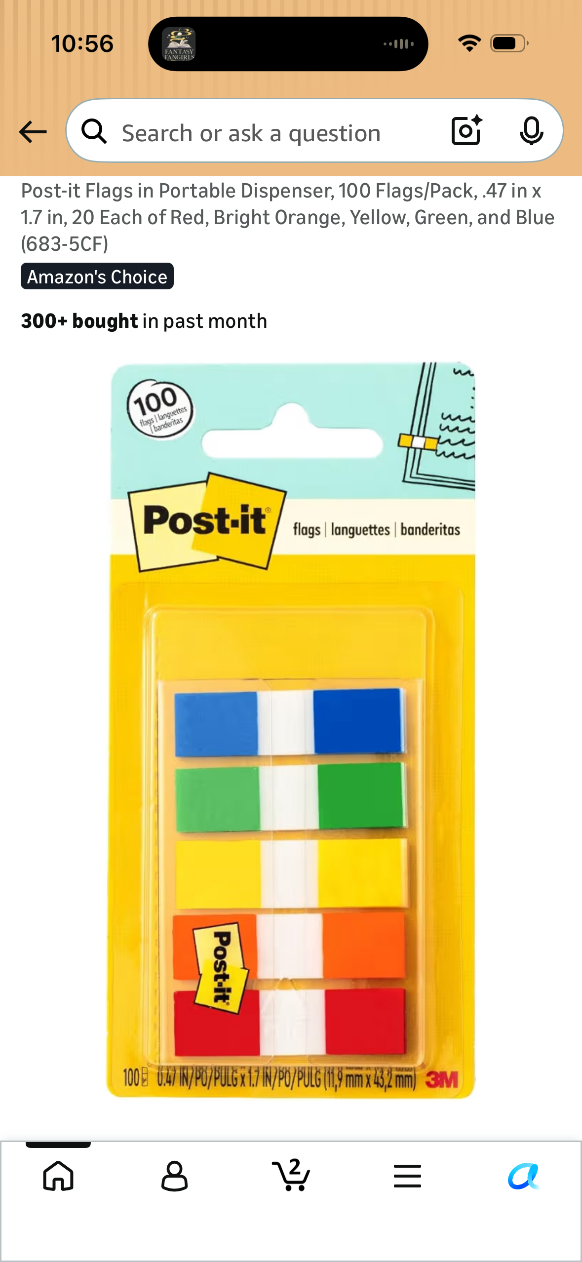 Post-it Flags in Portable Dispenser, 100 Flags/Pack, .47 in x 1.7 in, 20 Each of Red, Bright Orange, Yellow, Green, and Blue (683-5CF)